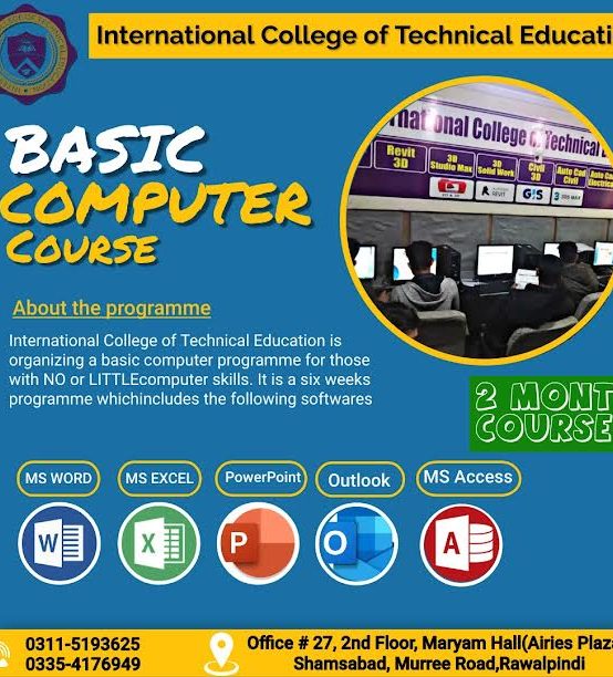 Basic Computer Course in Rawalpindi, Islamabad Pakistan- ICTE